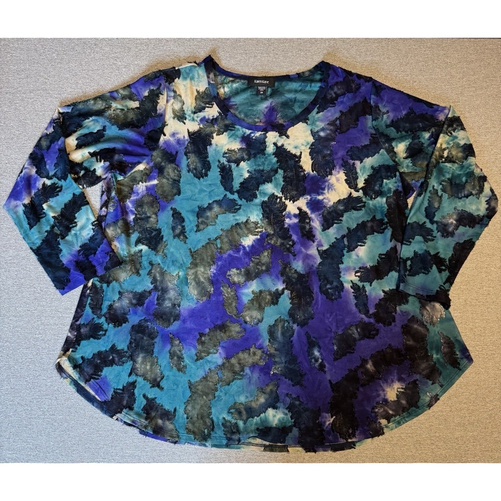 Karen Kane Women's Teal, Purple, Black , White Geometric Scoop Neck Blouse 3X